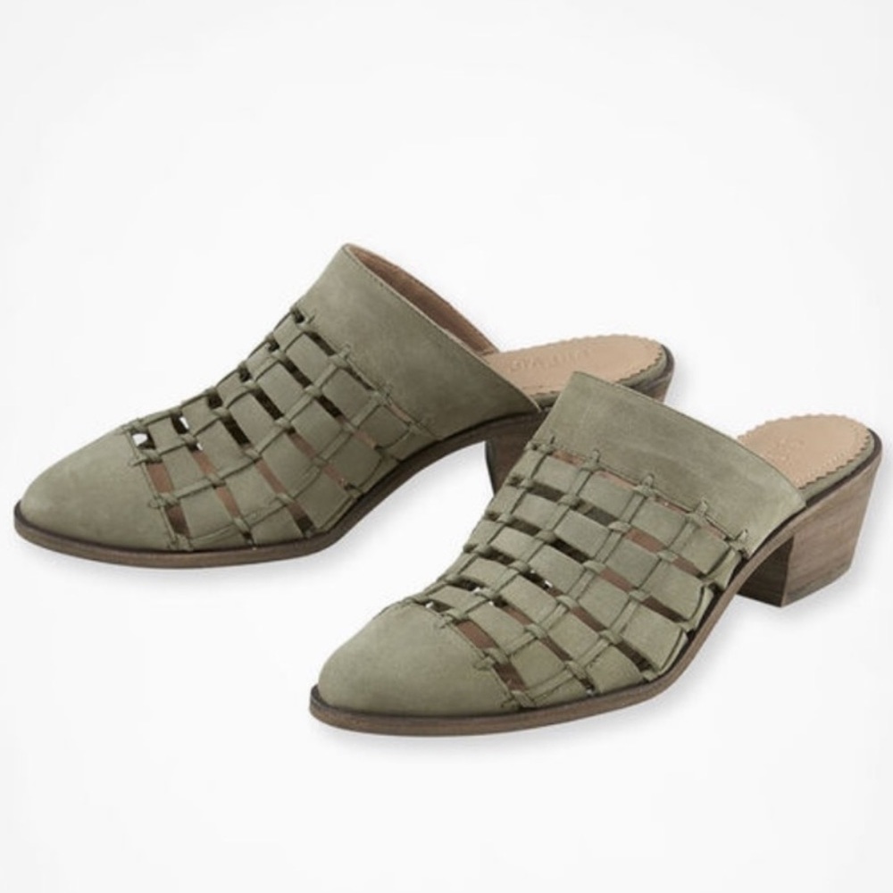 CREVO Lavender Nubuck Leather Sage Colored Heeled Mules - Size 7